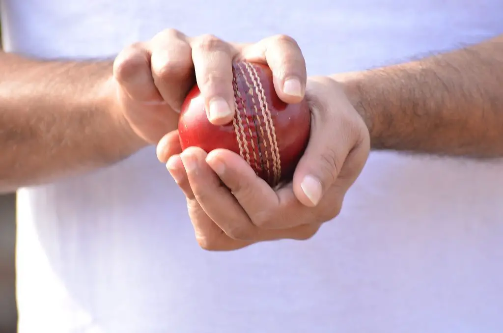 Cricket bowler prepares a delivery